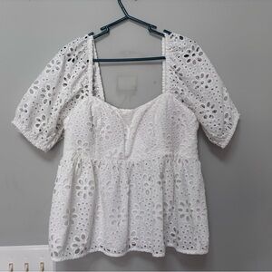 Lilly Pulitzer White Ruffled Puff Sleeve Blouse